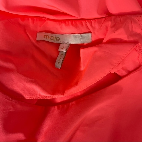 MAJE ATAFRE Neon Pink Shell Top Size 2 Parachute Retro Short Sleeve Casual - Picture 4 of 5